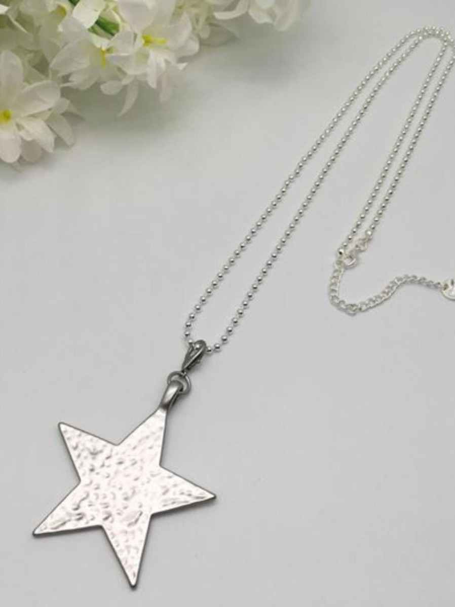 Bags & Accessories Reevo | Silver Bead Chain Hammered Star Necklace