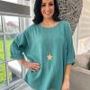 Clothing K.M Pronto Moda Long Sleeve | Teal Textured Round Neck Top Pippa