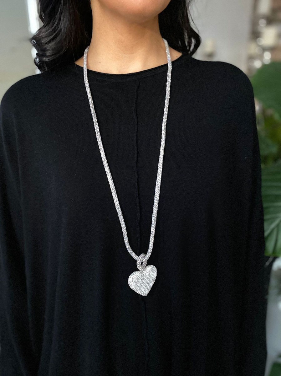 Bags & Accessories Urban Mist | Silver Sparkle Long Heart Pendant Necklace