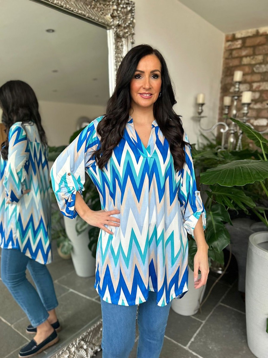 Clothing Paprika | Blue Zig Zag Soft Touch Tunic Gloria