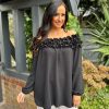 Clothing Gold Fashion Long Sleeve | Black Ruffle Bardot Top Heidi