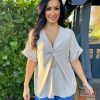 Clothing Gold Fashion Shirts & Blouses | Stone Twist Front Crepe Blouse Elizabeth