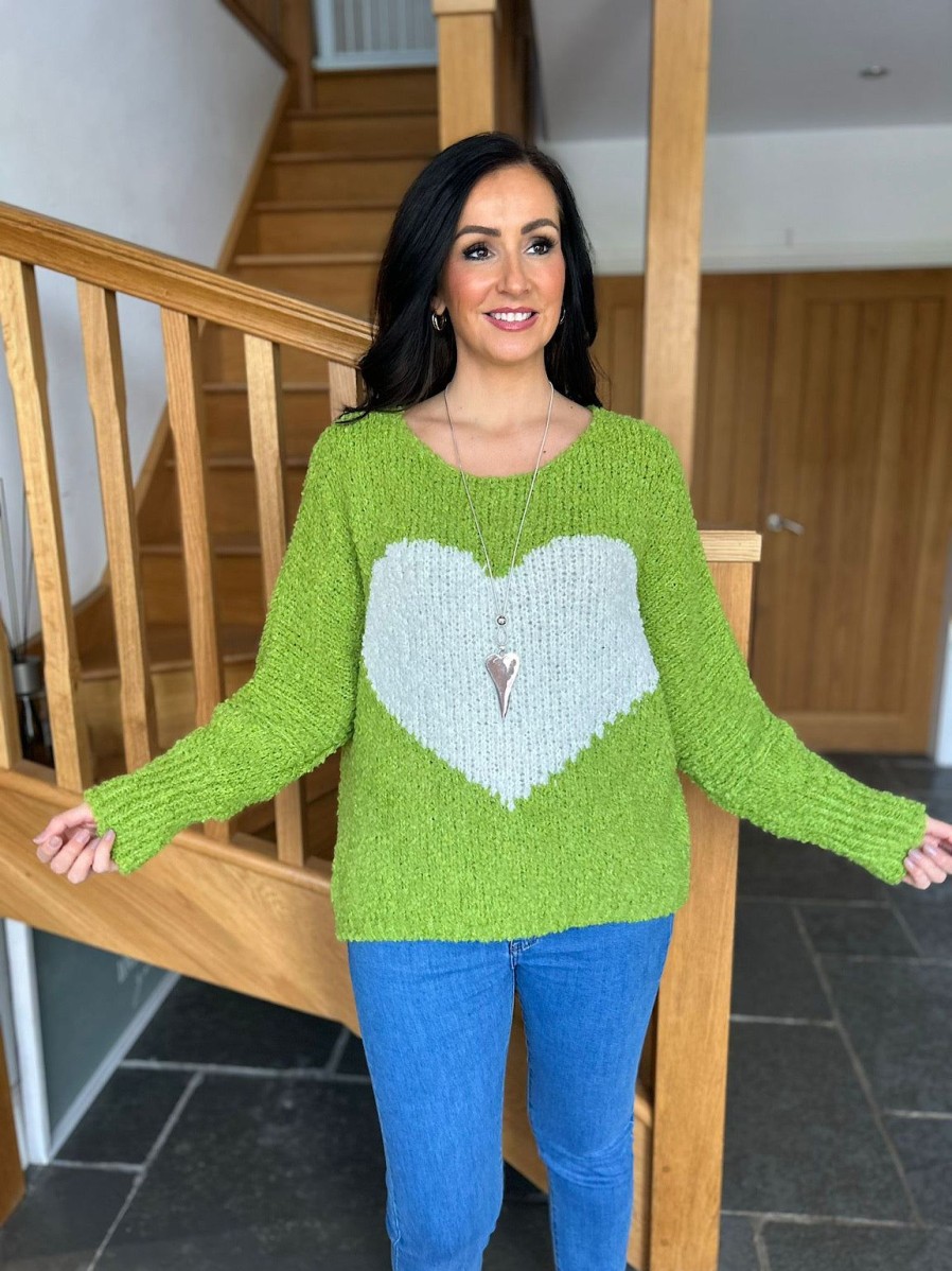 Clothing Paris Collection Chunky Knitwear | Lime Popcorn Heart Knit Julia