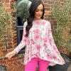 Clothing Paprika Long Sleeve | Pink Floral Hi-Lo Round Neck Top Remmi