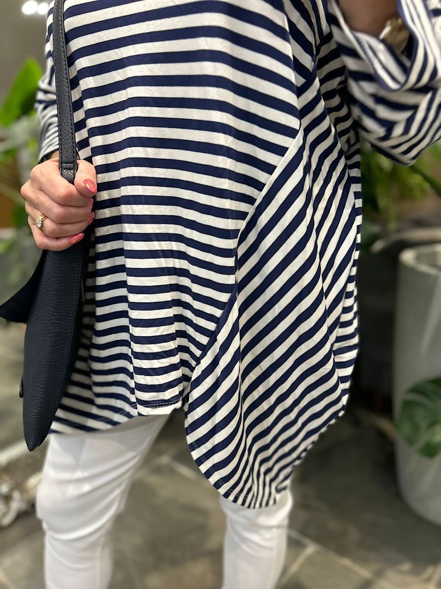 Clothing Prospero Long Sleeve | Navy Striped V Neck Top Julie