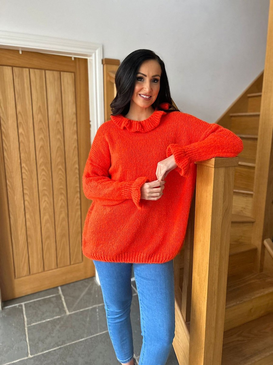 Clothing Paris Collection Chunky Knitwear | Orange Flute Neck Jumper Fiona