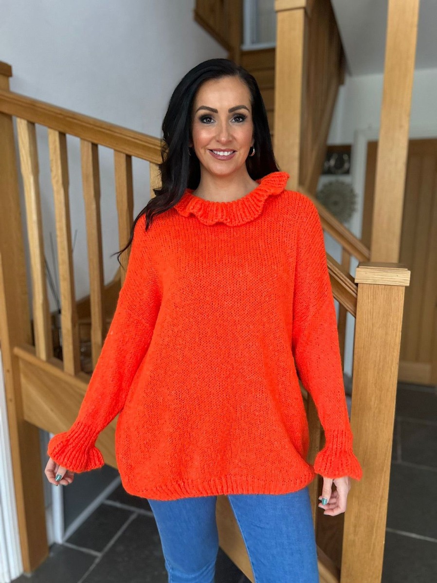 Clothing Paris Collection Chunky Knitwear | Orange Flute Neck Jumper Fiona