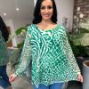 Clothing Miss One Shirts & Blouses | Green Multi Animal Print Mesh Top Gina