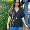 Clothing Gold Fashion Shirts & Blouses | Black Twist Front Crepe Blouse Elizabeth