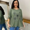 Clothing Miss One Long Sleeve | Khaki Diamante Dandelion Pattern Top Tanya