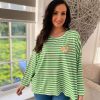 Clothing D-Style Long Sleeve | Green Textured Heart Striped Top Danni