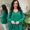 Clothing Sarl Good Luck Fine Knit | Green Embellished Flower Knit Joanna