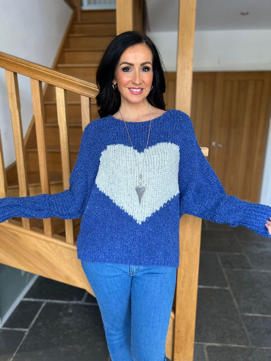 Clothing Paris Collection Chunky Knitwear | Royal Blue Popcorn Heart Knit Julia