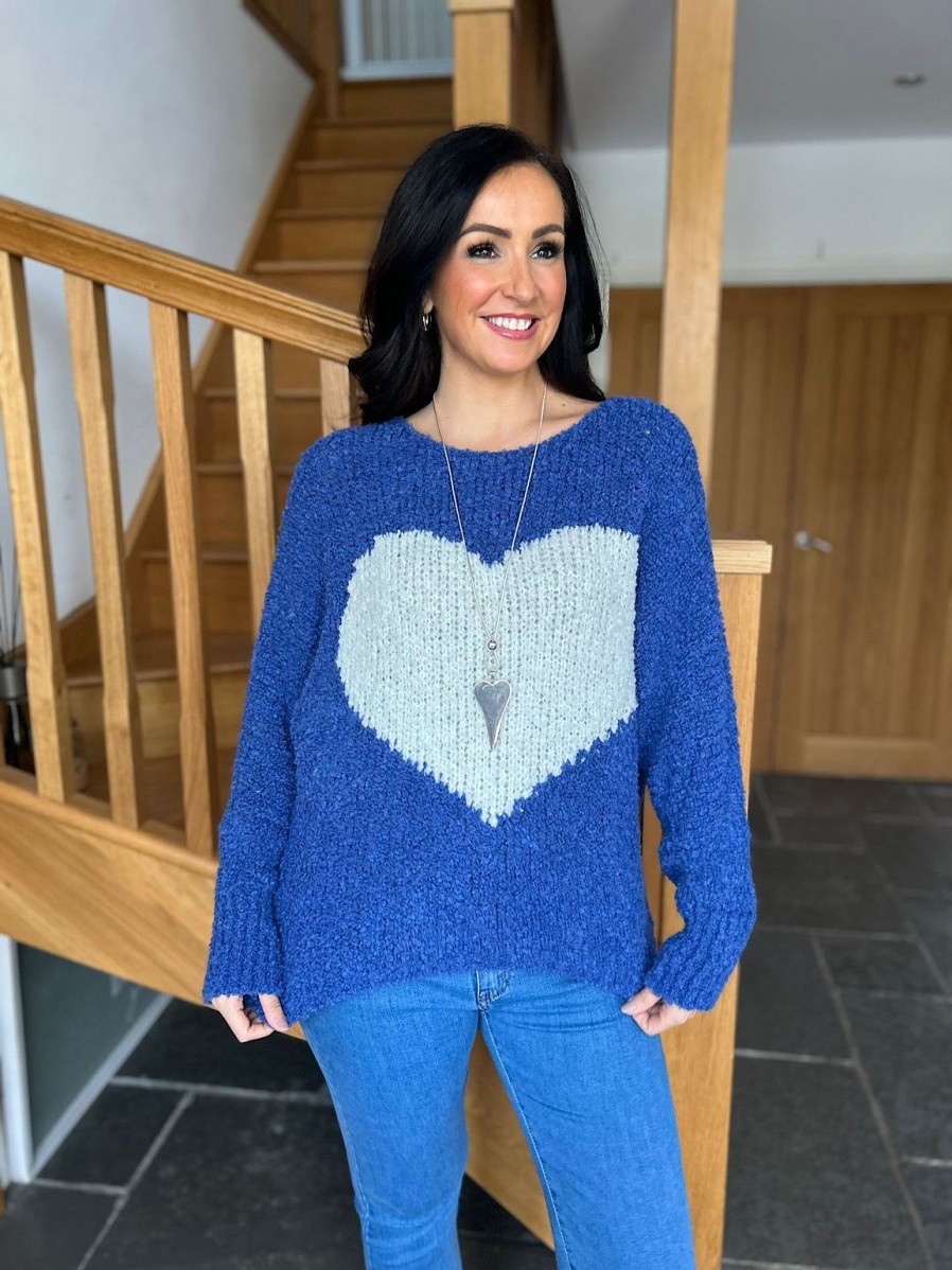 Clothing Paris Collection Chunky Knitwear | Royal Blue Popcorn Heart Knit Julia