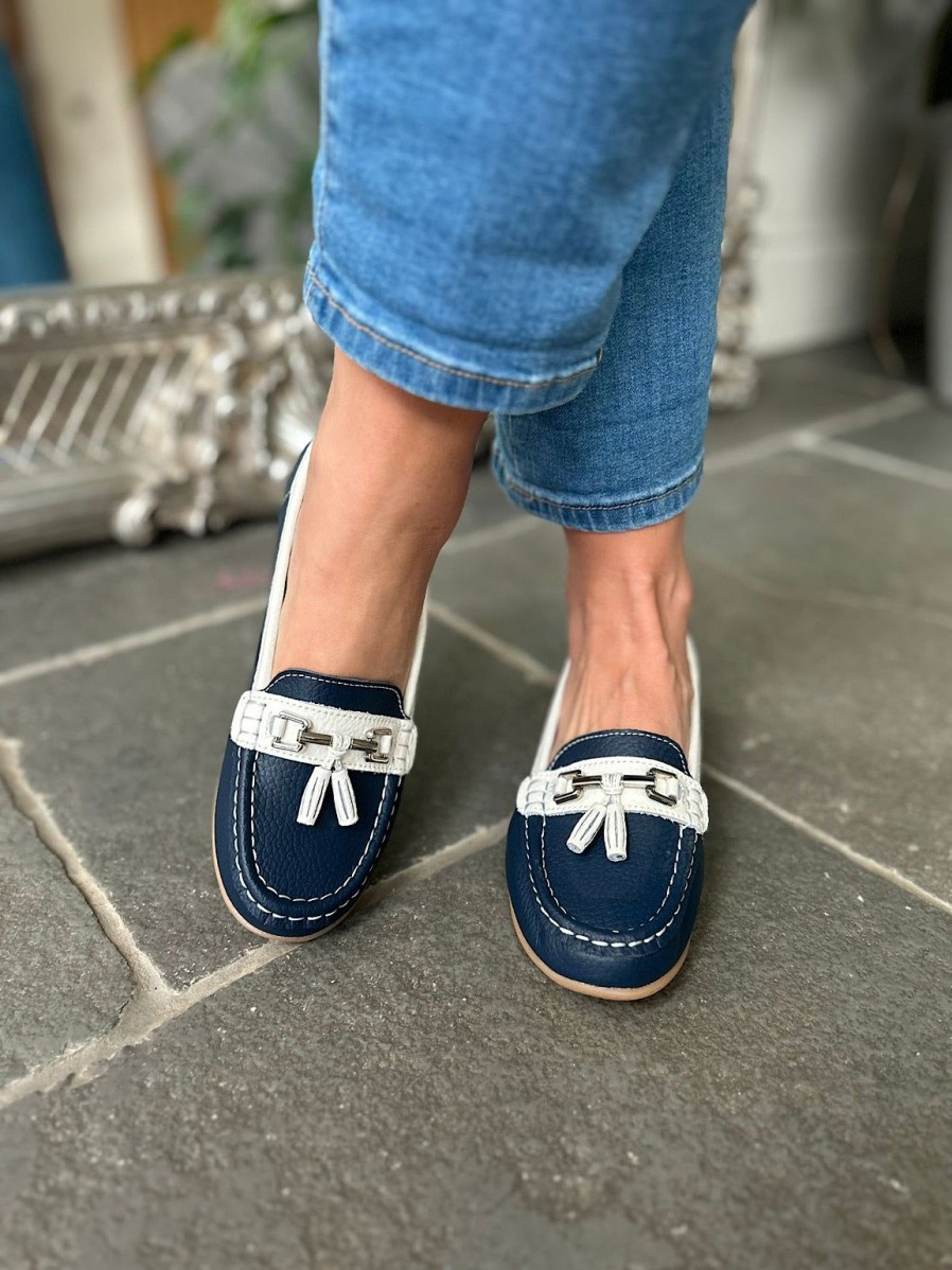 Footwear LJR Footwear | Navy Nautical Leather Tassel Loafer