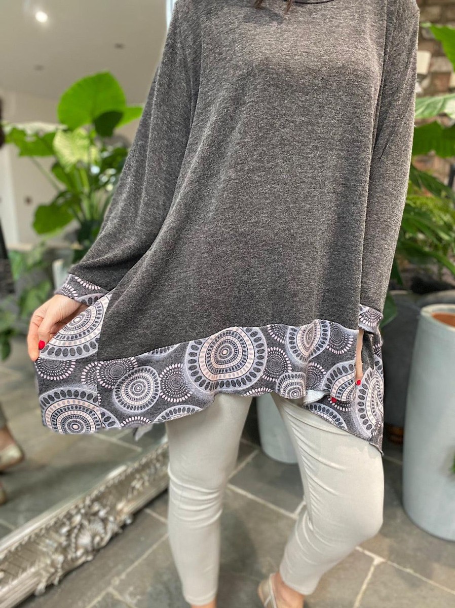 Clothing Italian Style Long Sleeve | Charcoal Circle Spot Hem Knit Sandy