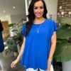 Clothing Sunrise Shirts & Blouses | Royal Blue Crepe Frill Sleeve Blouse Lilly