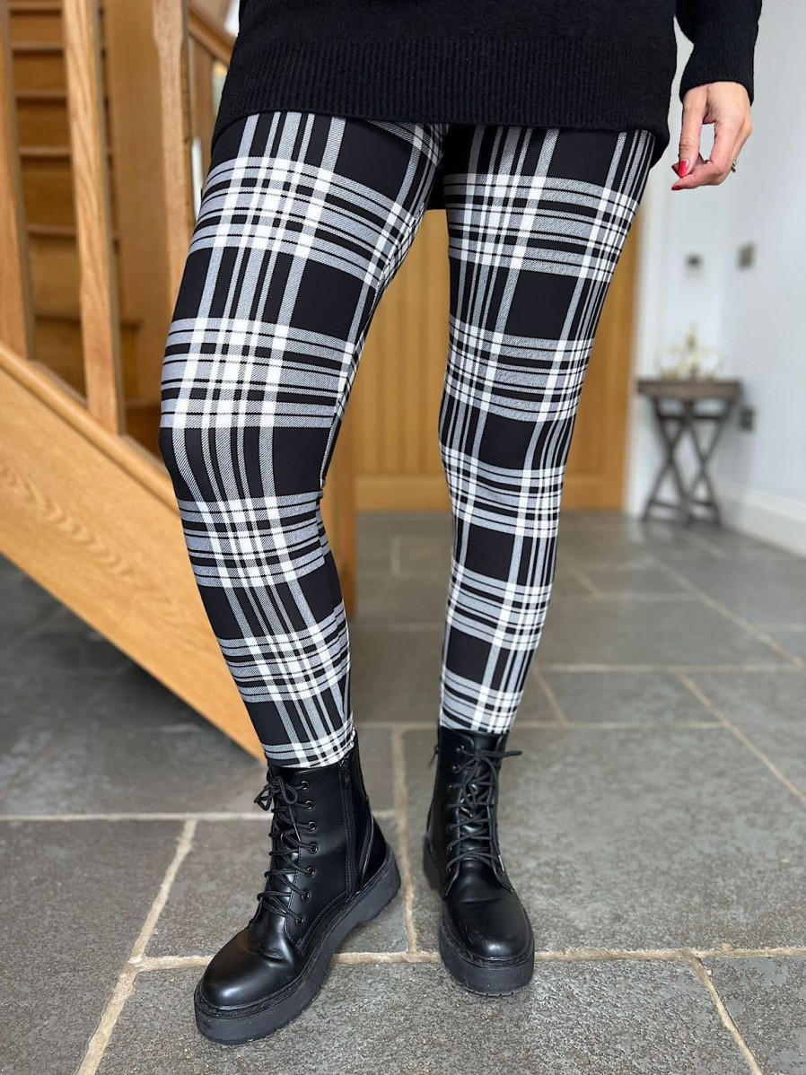 Clothing Superbia Leggings | Black Checked Print Leggings