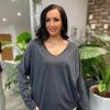 Clothing Anita Moda Long Sleeve | Charcoal V Neck Top Averi