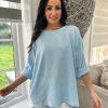 Clothing K.M Pronto Moda Long Sleeve | Blue Textured Round Neck Top Pippa