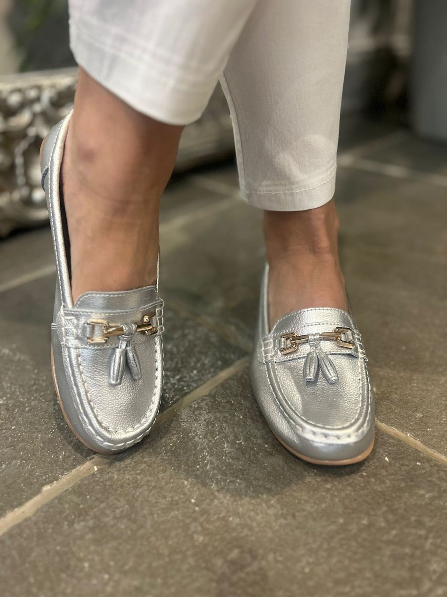 Footwear LJR Footwear | Silver Leather Tassel Loafer