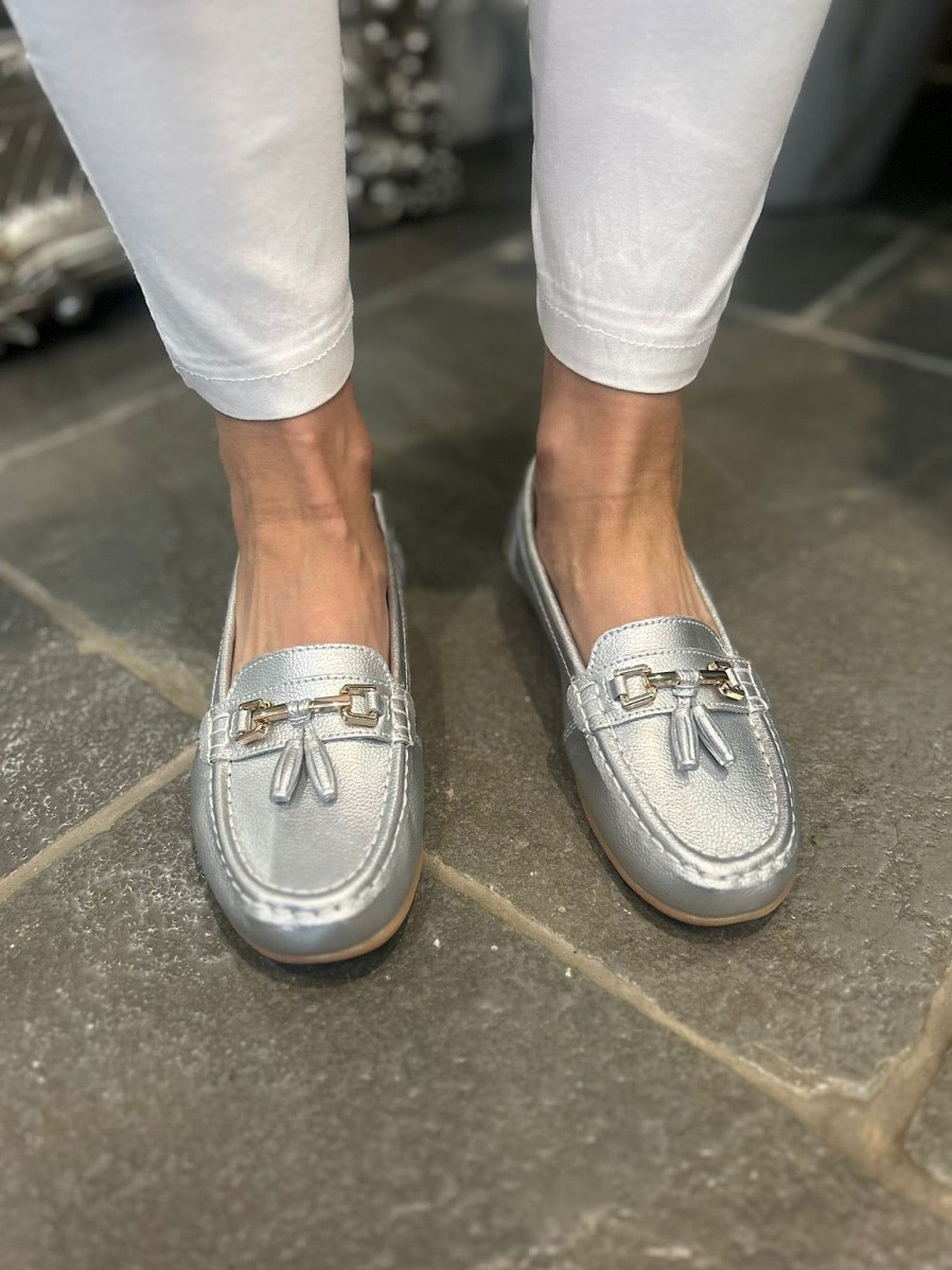 Footwear LJR Footwear | Silver Leather Tassel Loafer