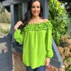 Clothing Gold Fashion Long Sleeve | Green Ruffle Bardot Top Heidi