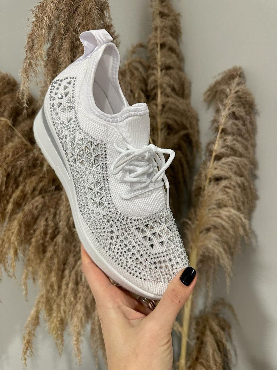 Footwear Gallevani | White Embellished Wedge Trainer