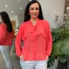 Clothing Kiki Mda Shirts & Blouses | Coral Pleated Sleeve Blouse Diana