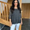 Clothing Link Moda Long Sleeve | Black Multi Star Layered Lace Top Sarah