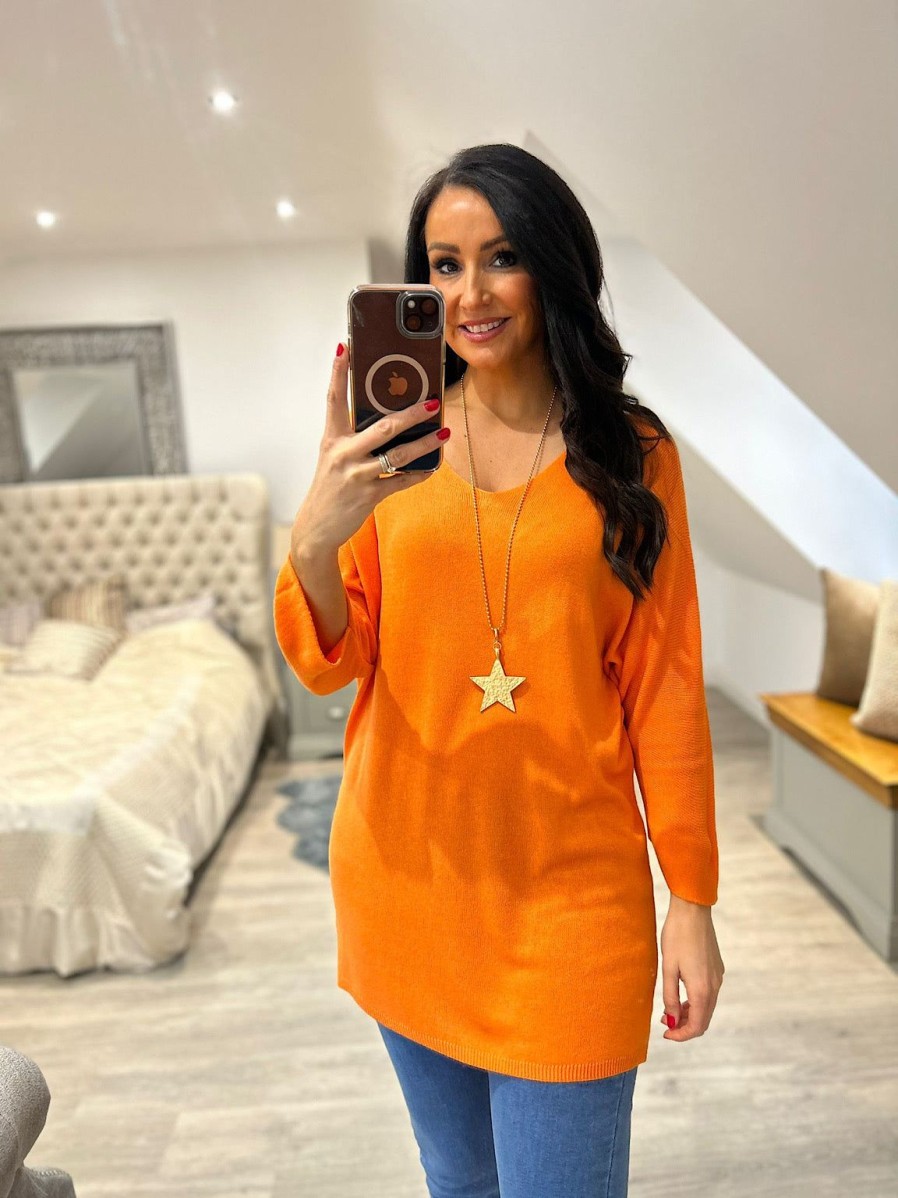 Clothing My Good | Orange Lightweight V Neck Tunic Suzie