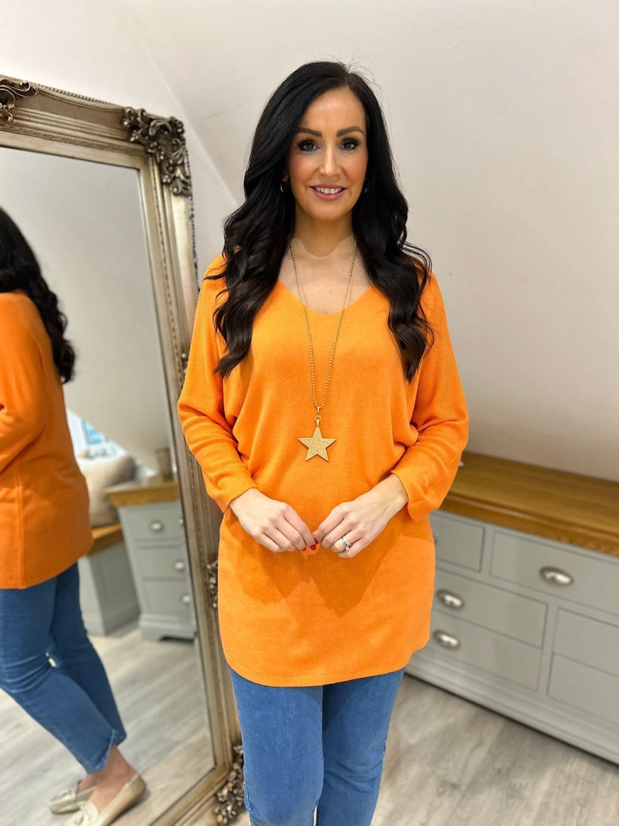 Clothing My Good | Orange Lightweight V Neck Tunic Suzie