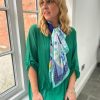 Clothing Miss One Shirts & Blouses | Green Button Sleeve Pleated Blouse Elaine