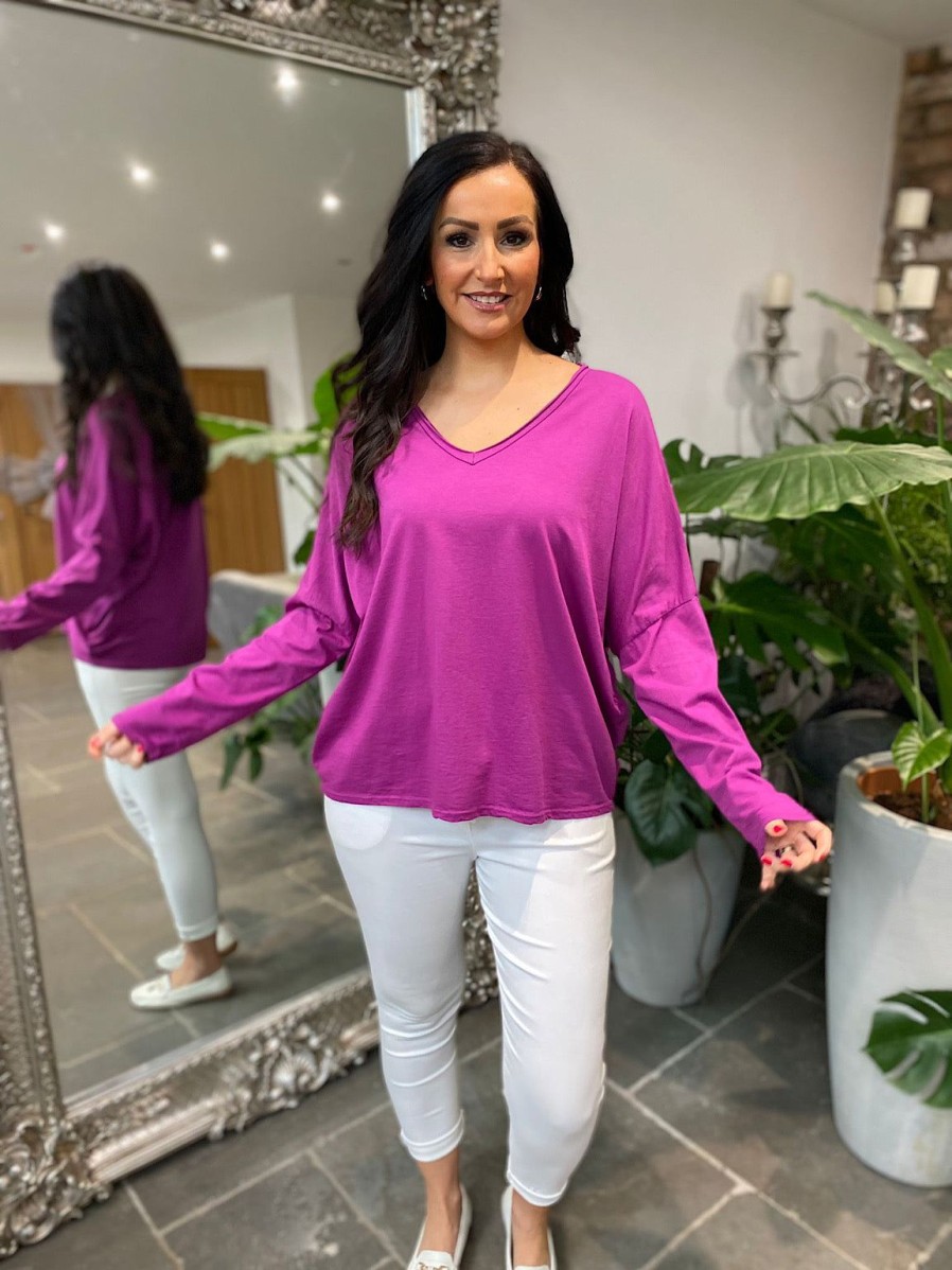 Clothing Anita Moda Long Sleeve | Grape V Neck Top Averi