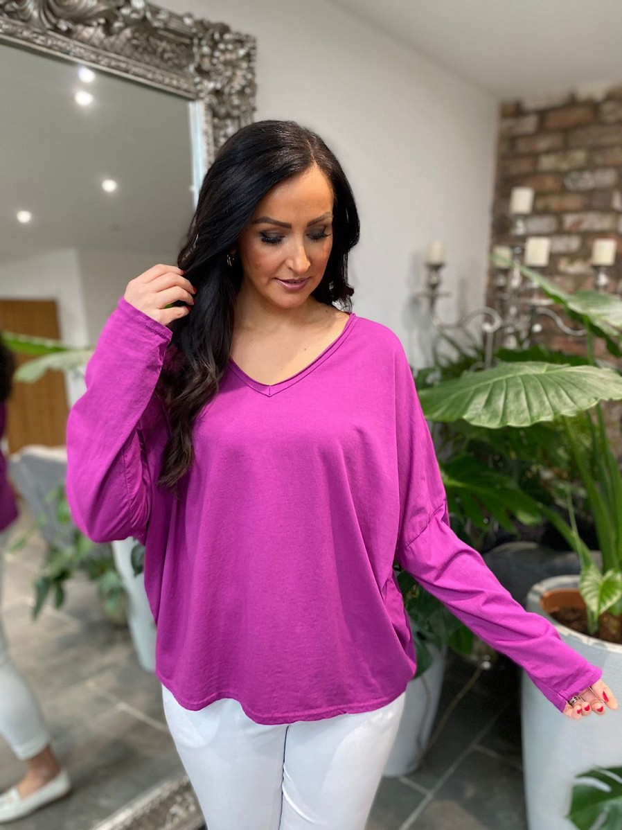 Clothing Anita Moda Long Sleeve | Grape V Neck Top Averi