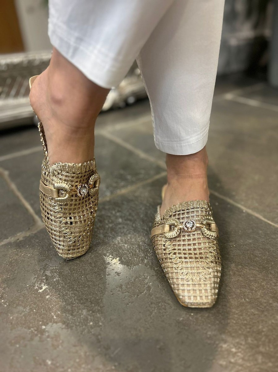 Footwear Gallevani | Gold Diamante Detail Slip Ons