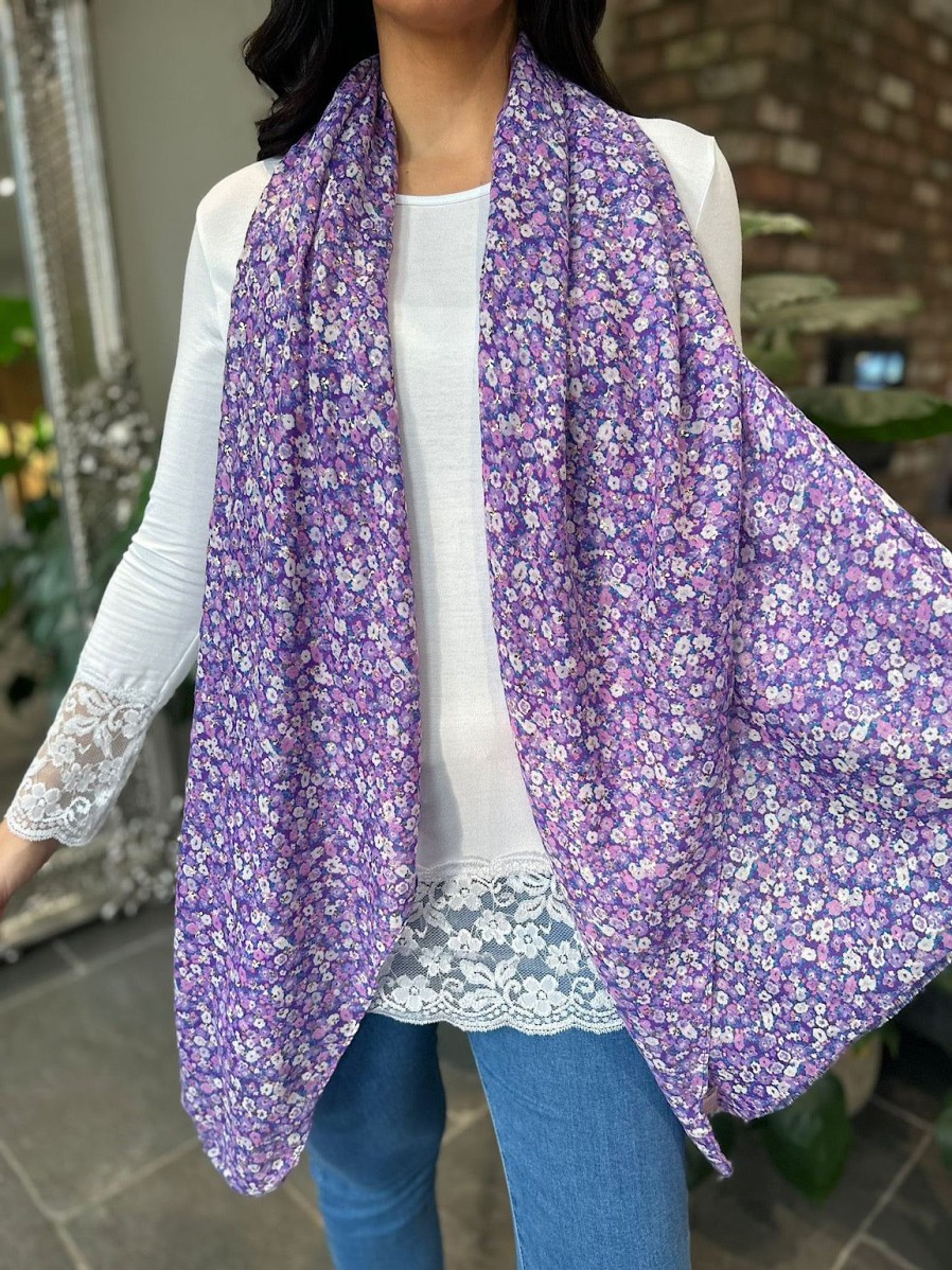 Bags & Accessories Twenty One Fashion | Purple Ditsy Floral Gold Fleck Scarf