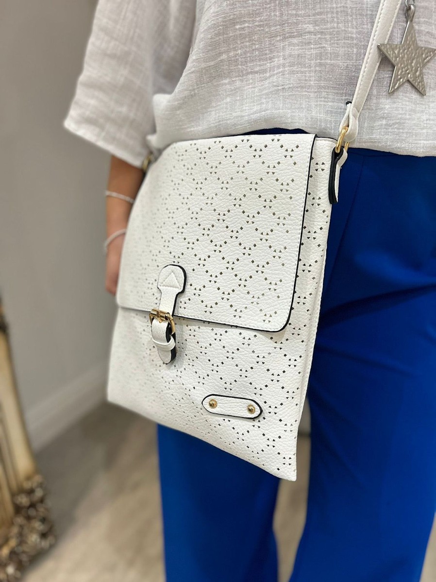 Bags & Accessories House of Milano | White Multi Holes Button Bag