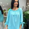 Clothing Kiki Mda Long Sleeve | Aqua Tied Sleeve Bardot Top Trinity