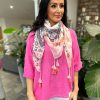 Bags & Accessories Fashion Scarf World | Pink Feather Border Tassel Scarf