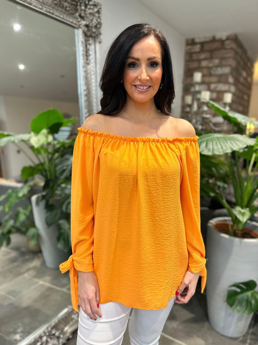 Clothing Kiki Mda Long Sleeve | Orange Tied Sleeve Bardot Top Trinity