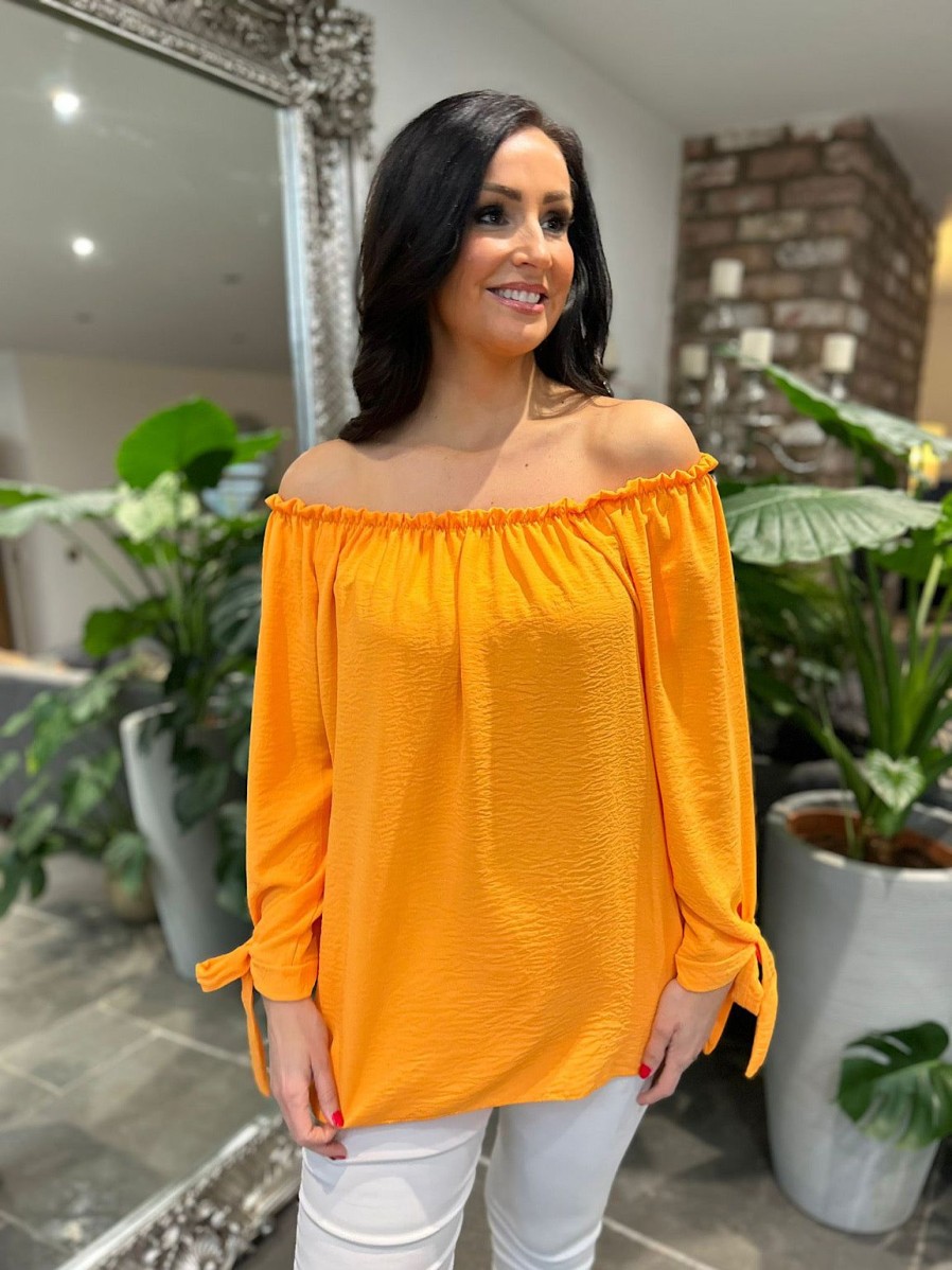 Clothing Kiki Mda Long Sleeve | Orange Tied Sleeve Bardot Top Trinity