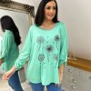 Clothing Miss One Long Sleeve | Mint Diamante Dandelion Pattern Top Tanya