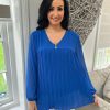 Clothing A.B.C Shirts & Blouses | Royal Blue Button Pleated Blouse Hilary