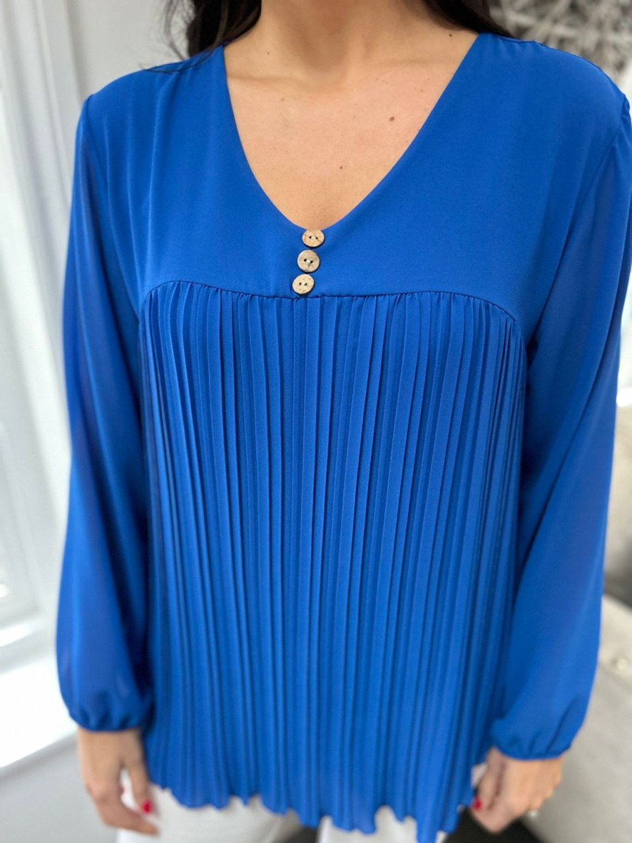 Clothing A.B.C Shirts & Blouses | Royal Blue Button Pleated Blouse Hilary