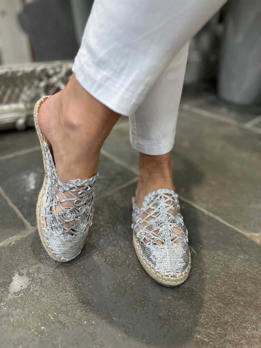 Footwear Gallevani | Pre Order Silver Weave Slip On Espadrilles