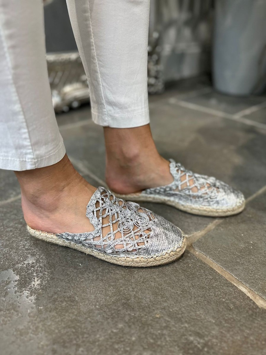 Footwear Gallevani | Pre Order Silver Weave Slip On Espadrilles