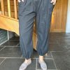 Clothing Link Moda Trousers | Charcoal Button Pocket Lightweight Trousers