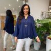 Clothing Tip Top Fashion Shirts & Blouses | Navy Hem Tie Top Katie