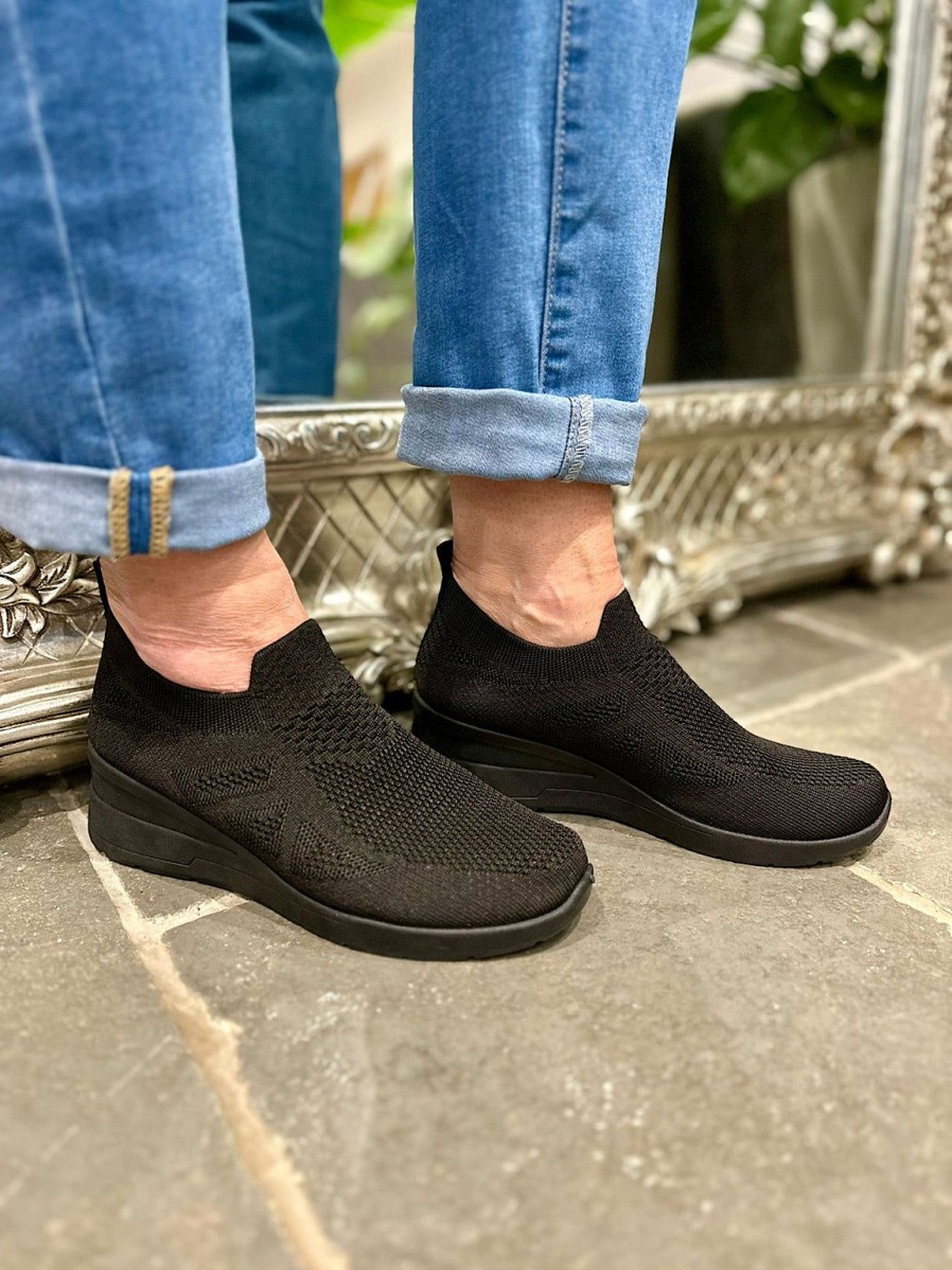 Footwear Gallevani | Black Wedge Comfort Fit Trainer